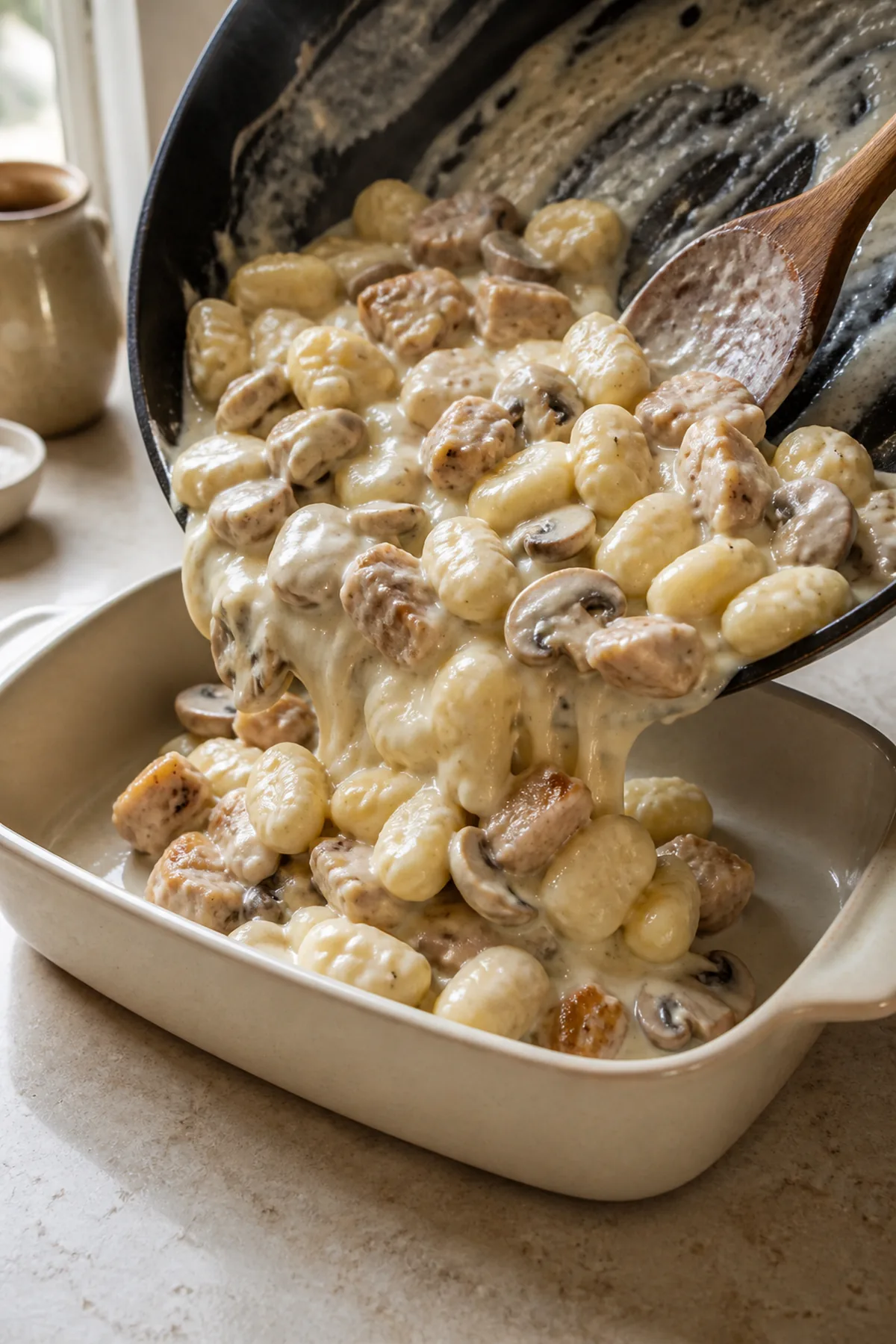 Étape de préparation de Gratin de gnocchis au poulet et aux champignons