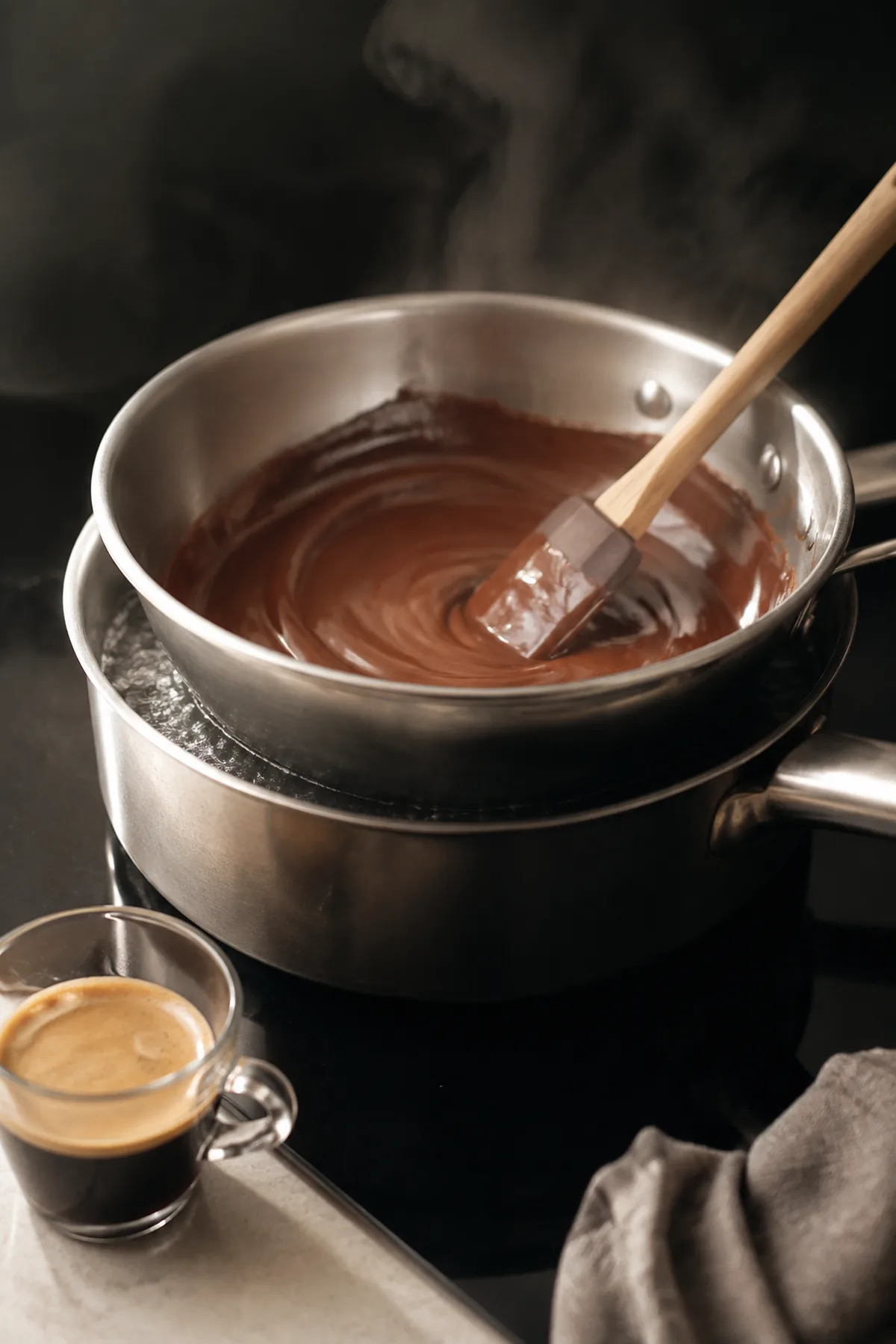 Préparation de Mousse au chocolat noir et au café