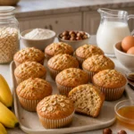 Muffins petit-déjeuner à la banane, avoine et noisettes