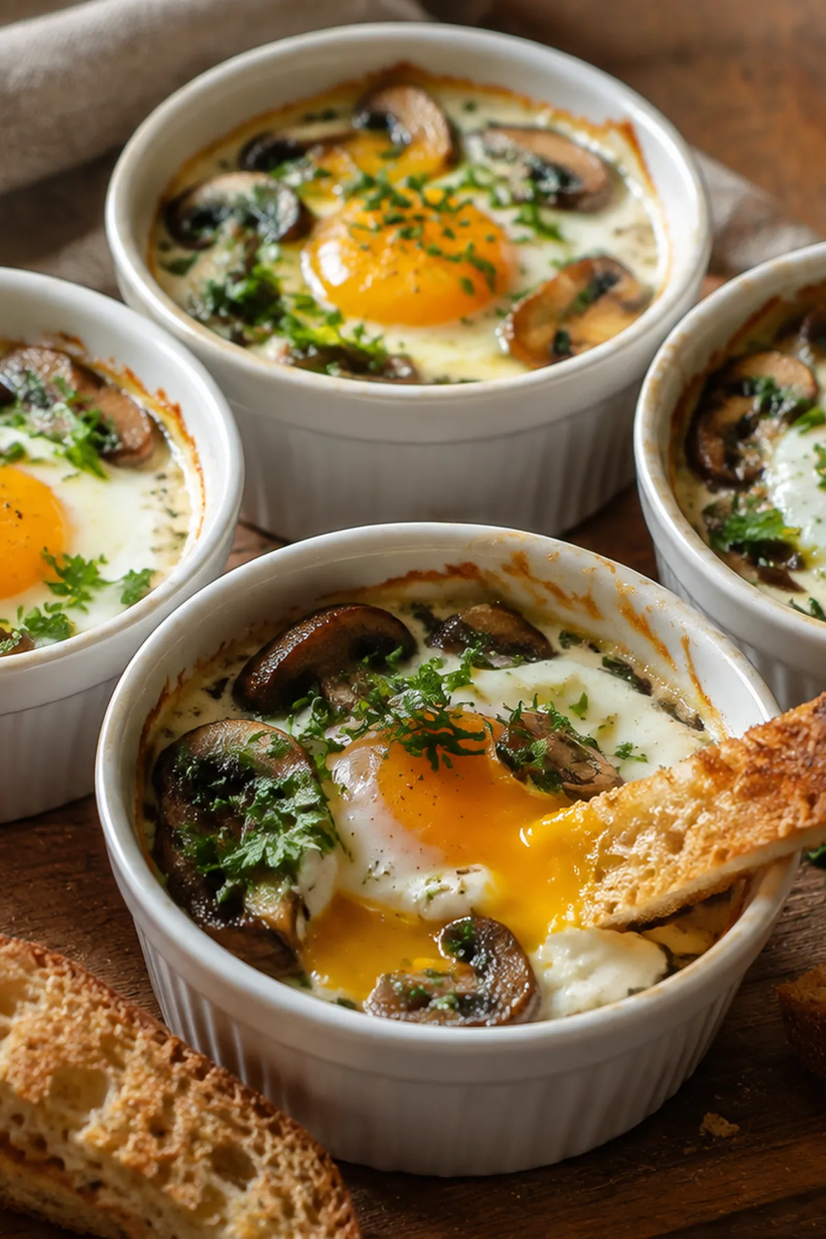 Œufs cocotte aux champignons et aux herbes