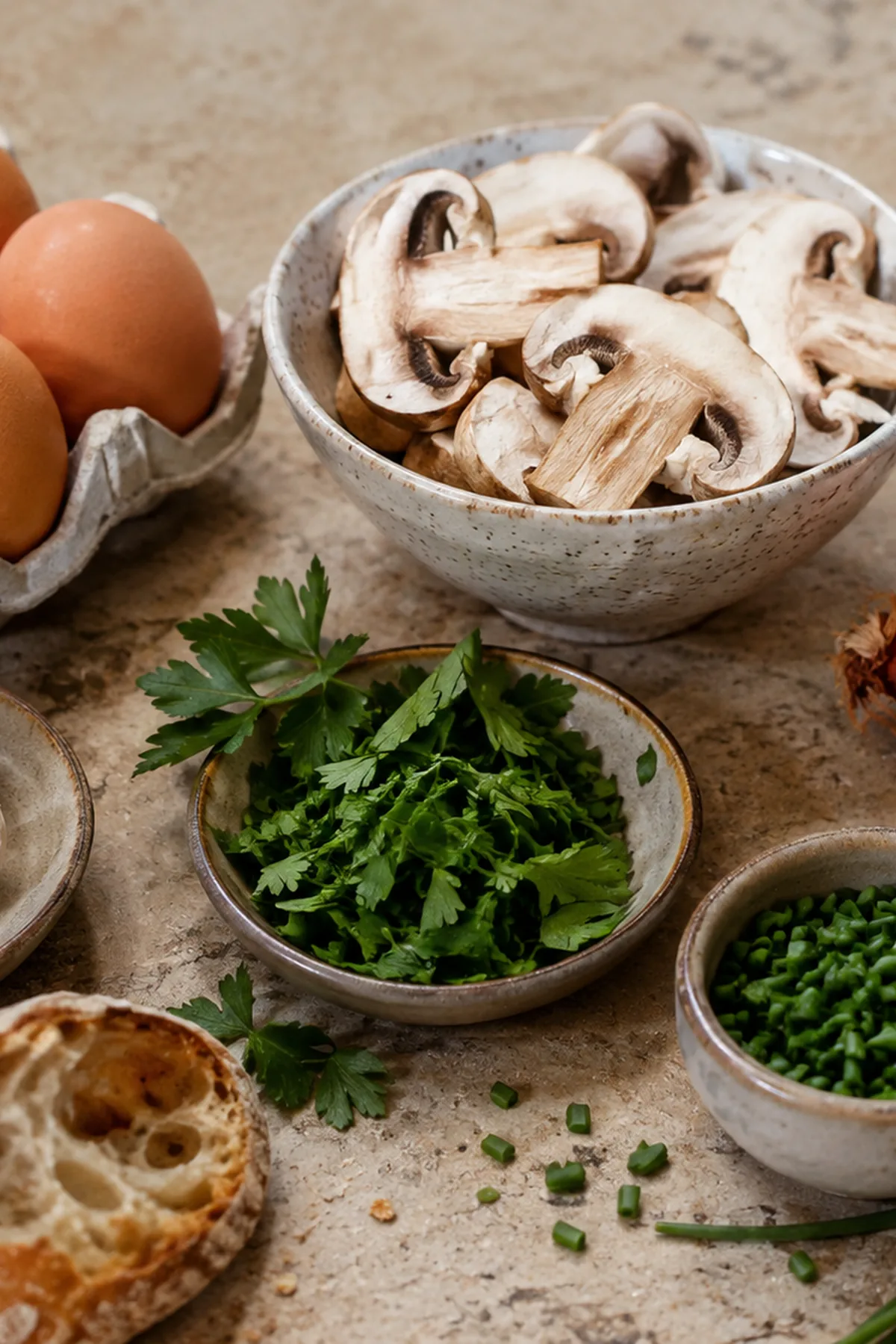 Ingrédients pour Œufs cocotte aux champignons et aux herbes