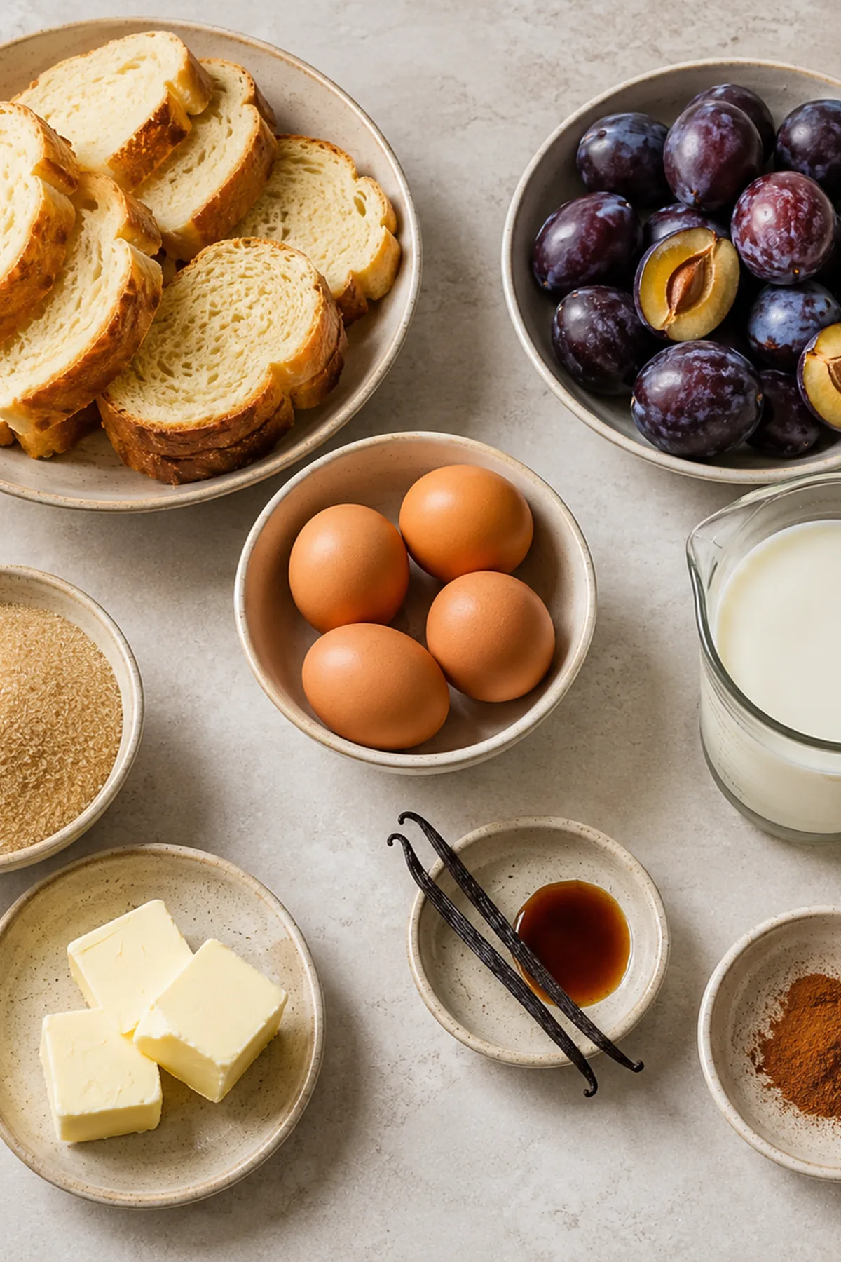 Ingrédients pour Pain perdu au four aux prunes et à la cannelle