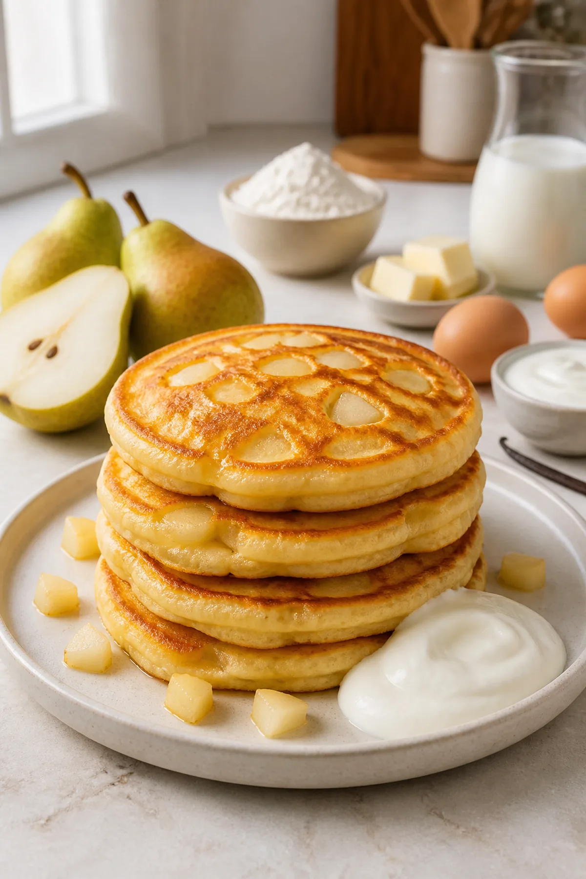 Pancakes moelleux à la poire et au yaourt