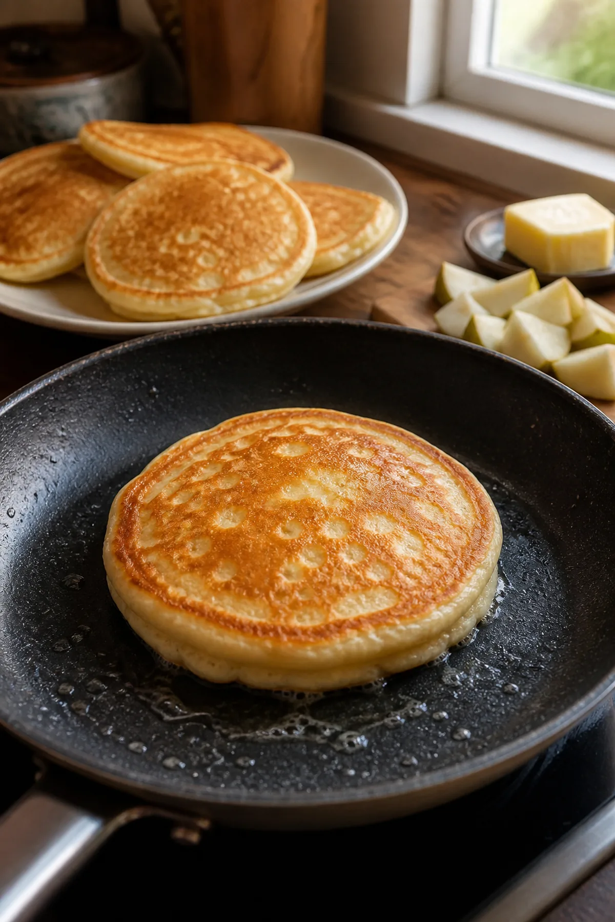 Étape de préparation de Pancakes moelleux à la poire et au yaourt