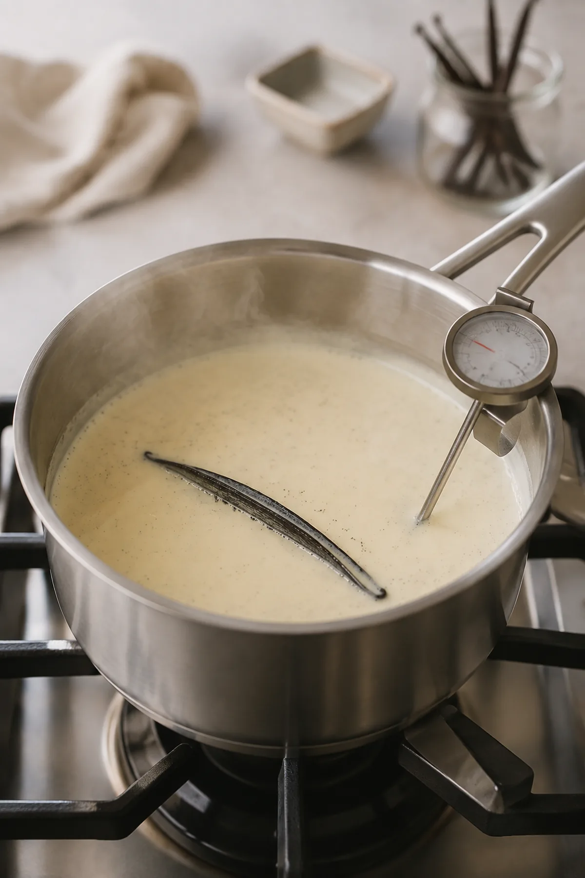 Préparation de Panna cotta à la vanille et compotée de mangue