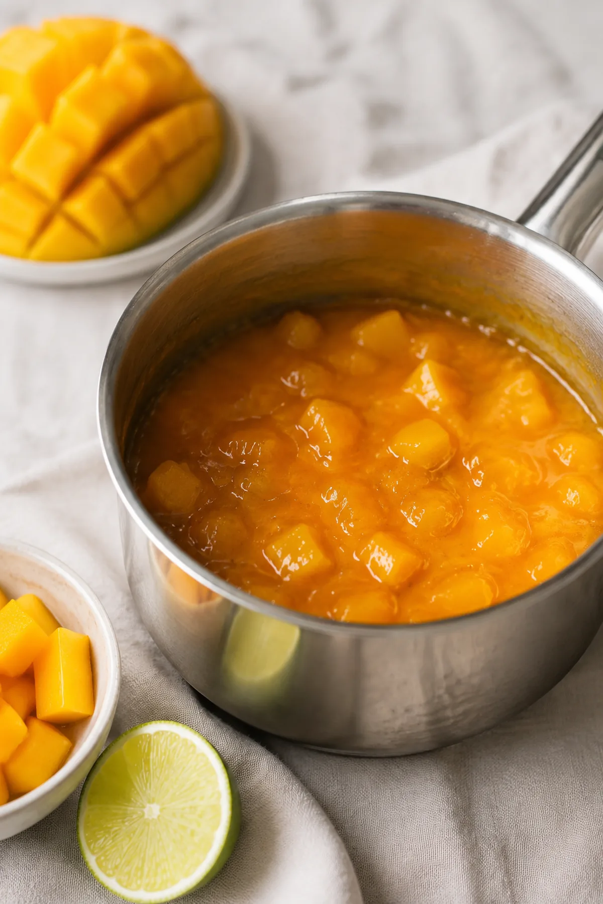 Étape de préparation de Panna cotta à la vanille et compotée de mangue
