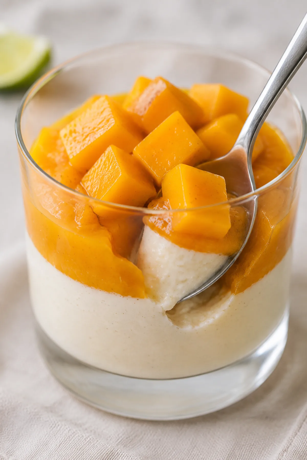 Panna cotta à la vanille et compotée de mangue prêt à servir
