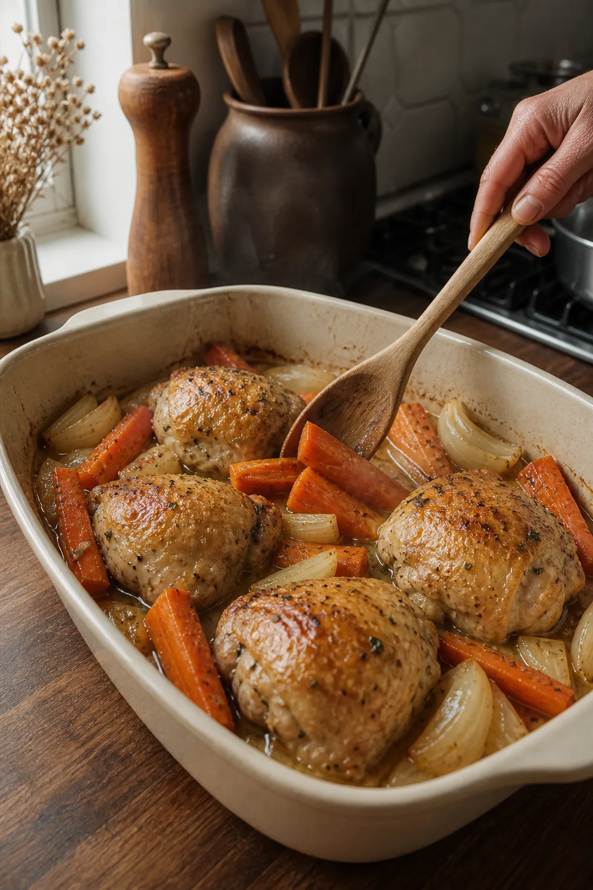 Étape de préparation de Poulet rôti au miel et à la moutarde, carottes fondantes