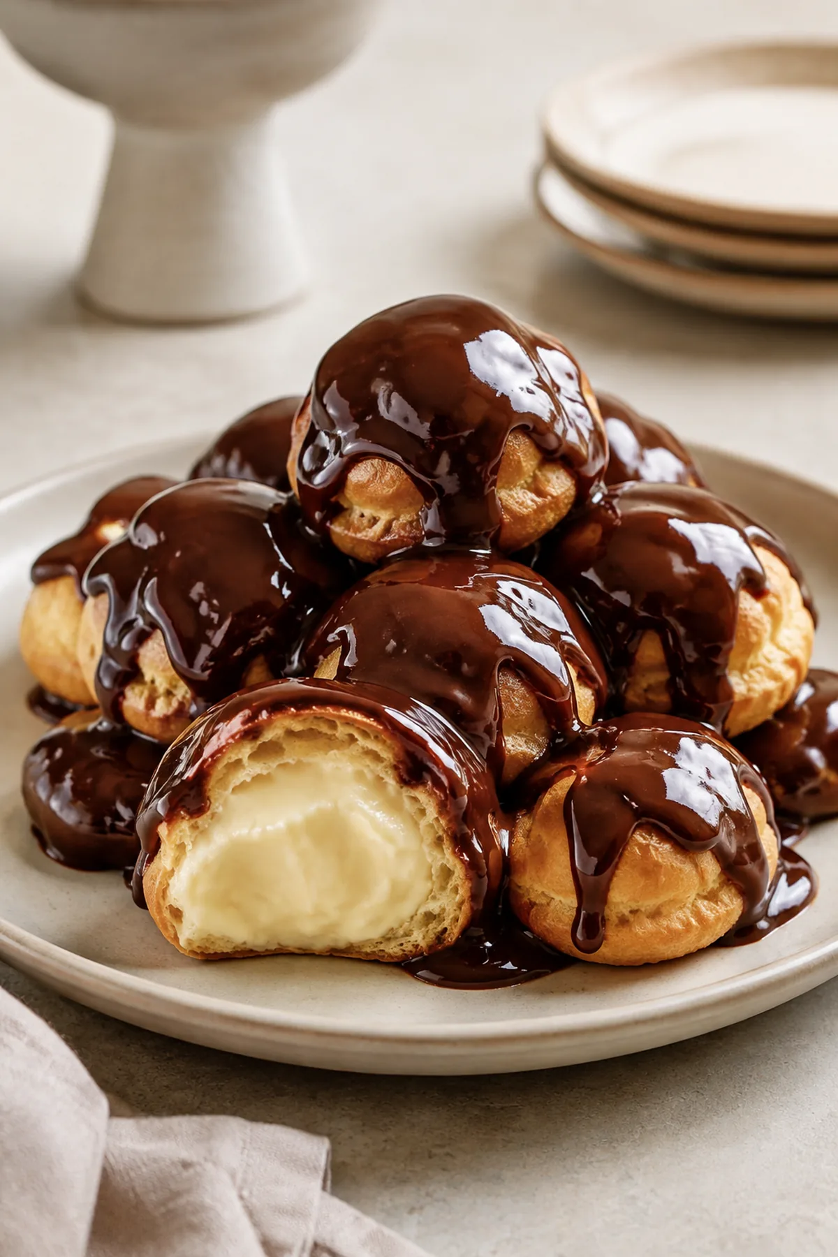 Profiteroles au chocolat et crème vanille