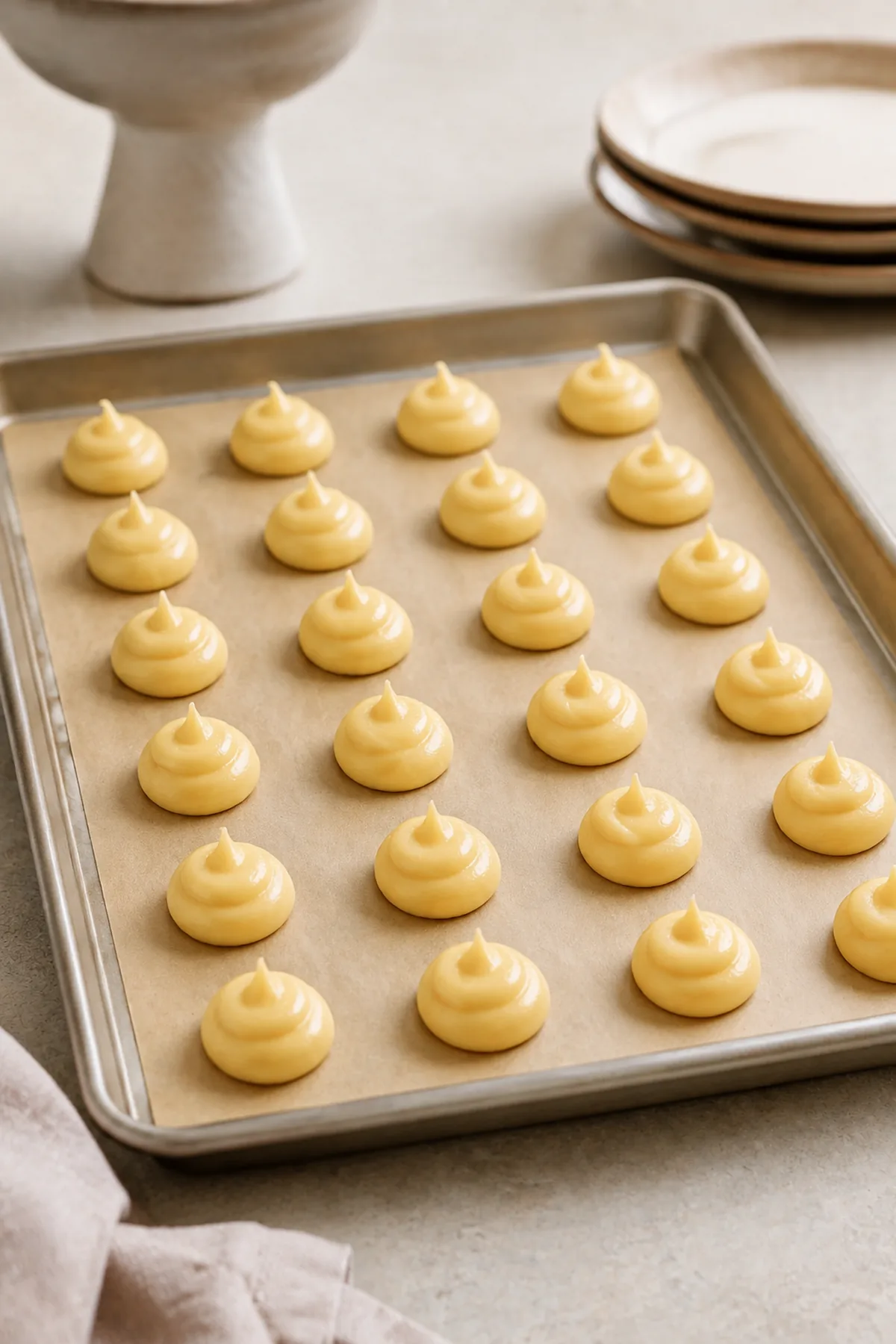 Préparation de Profiteroles au chocolat et crème vanille