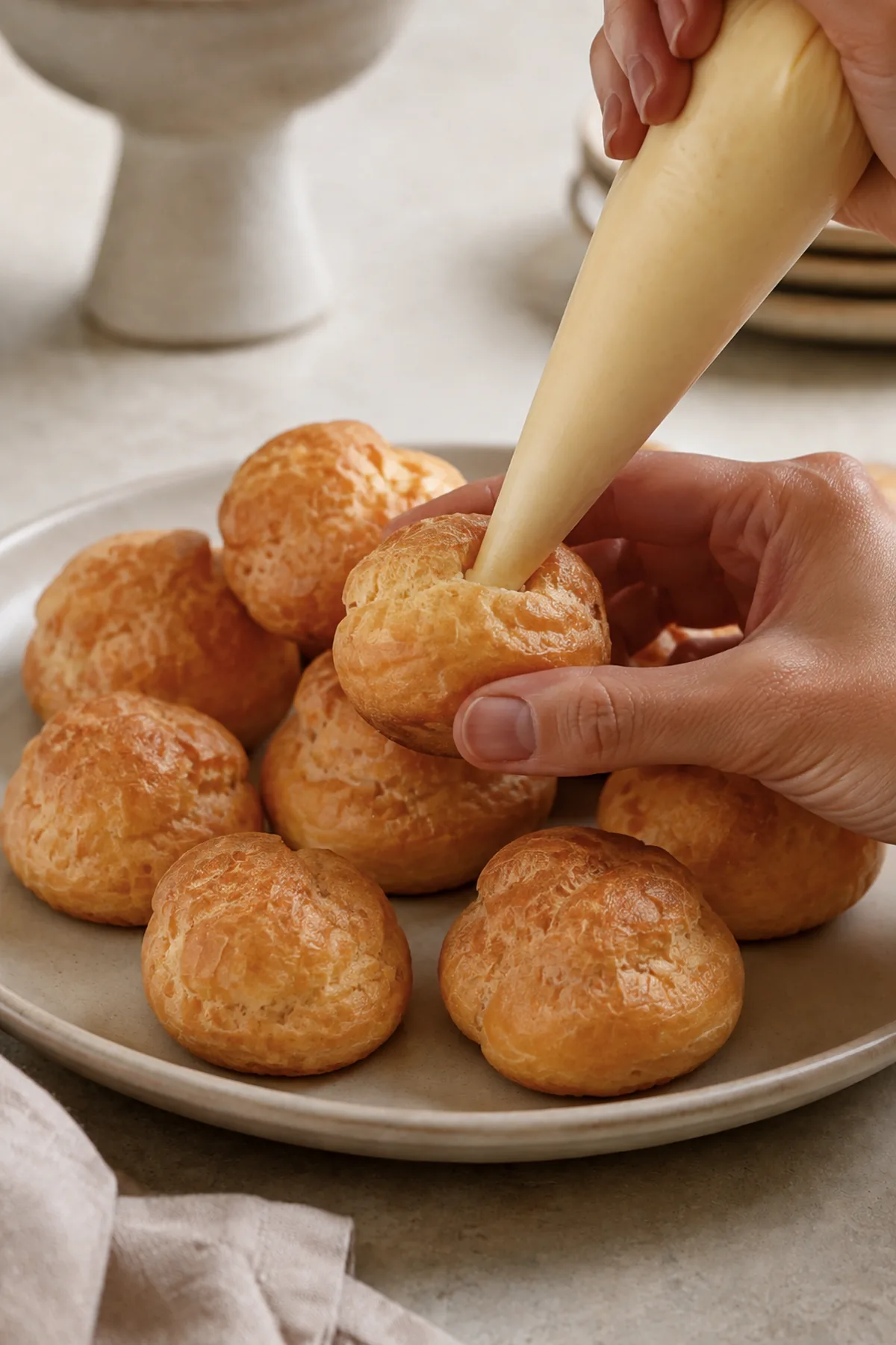 Étape de préparation de Profiteroles au chocolat et crème vanille