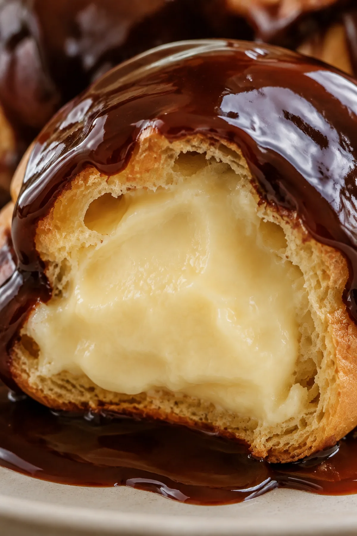 Profiteroles au chocolat et crème vanille prêt à servir