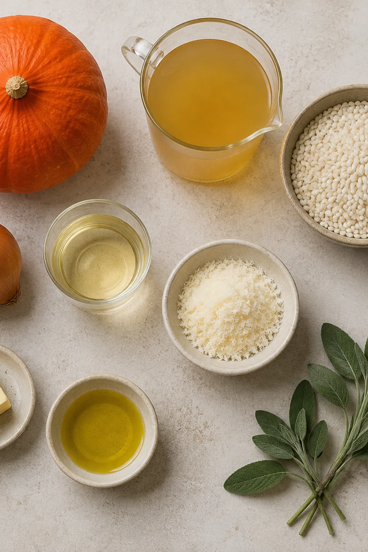 Ingrédients pour Risotto crémeux au potimarron et à la sauge