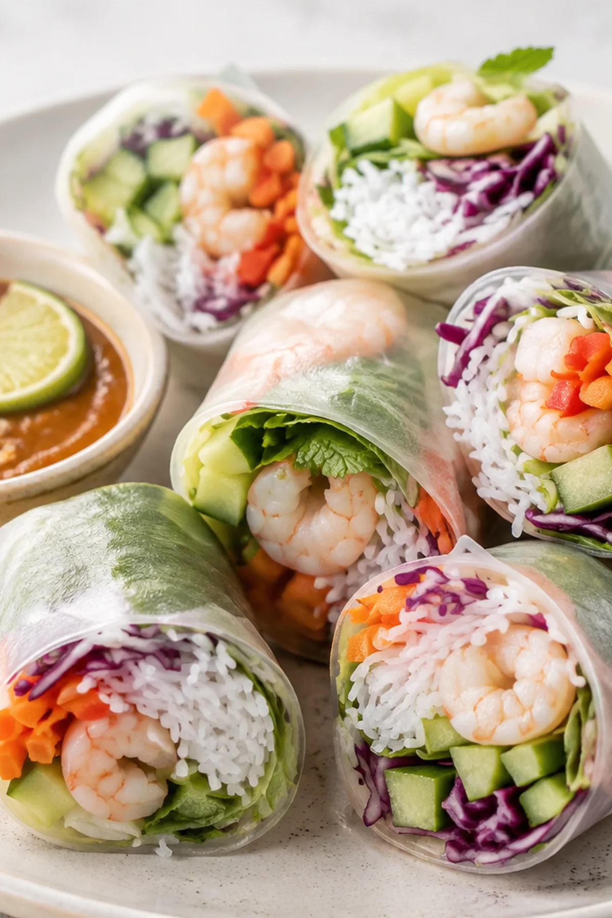 Rouleaux de printemps aux crevettes et légumes croquants