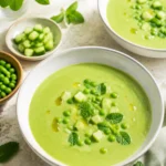 Velouté froid de petits pois, concombre et menthe