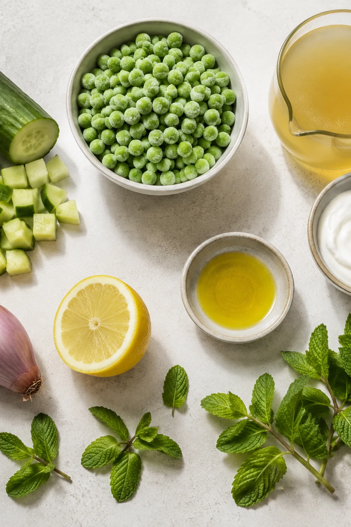 Ingrédients pour Velouté froid de petits pois, concombre et menthe