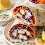 Wraps de poulet croustillant, chou rouge et sauce au yaourt